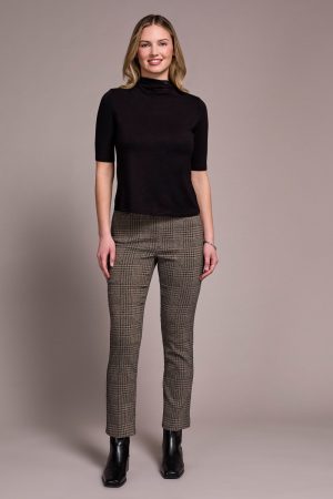 Soft French Terry Funnel Neck Elbow Sleeve Top-Black