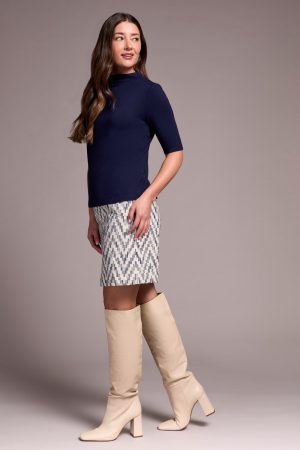 Soft French Terry Funnel Neck Elbow Sleeve Top-Nightfall