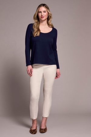 Soft French Terry Scoop Neck Long Sleeve Top-Nightfall
