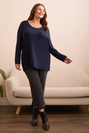 Soft French Terry Scoop Neck Long Sleeve Top-Nightfall