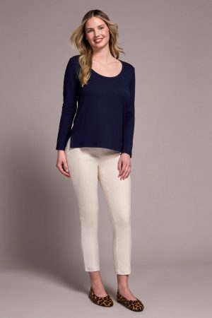 Soft French Terry Scoop Neck Long Sleeve Top-Nightfall