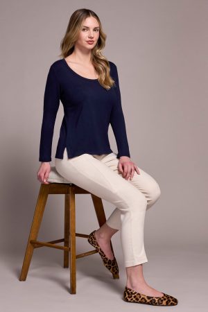 Soft French Terry Scoop Neck Long Sleeve Top-Nightfall