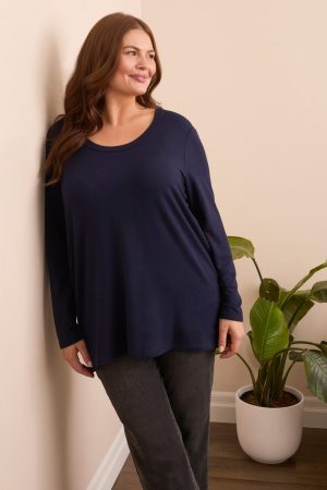 Soft French Terry Scoop Neck Long Sleeve Top-Nightfall