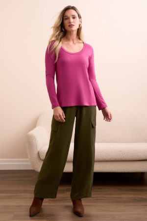 Soft French Terry Scoop Neck Long Sleeve Top-Roseberry