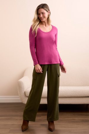 Soft French Terry Scoop Neck Long Sleeve Top-Roseberry