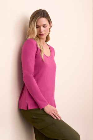 Soft French Terry Scoop Neck Long Sleeve Top-Roseberry