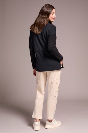 Soft Mix Media Turtle Neck Elastic Waist Top-Black