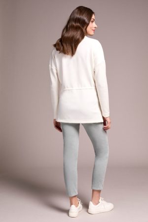 Soft Mix Media Turtle Neck Elastic Waist Top-Cream