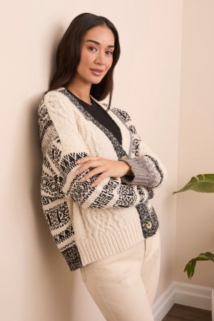 Soft Multi Stitch Button-Front V-Neck Cardigan-M cream