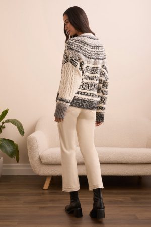 Soft Multi Stitch Button-Front V-Neck Cardigan-M cream