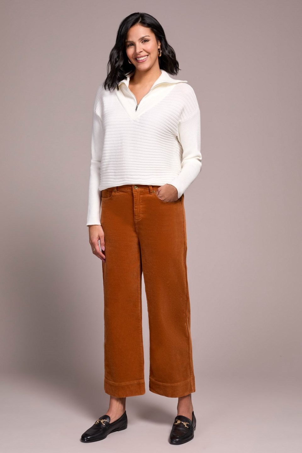 Soft Stretch Corduroy High Rise Ankle Pant-Bran