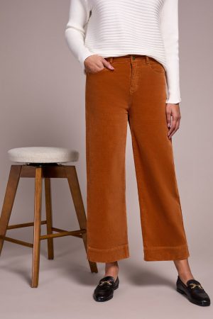 Soft Stretch Corduroy High Rise Ankle Pant-Bran
