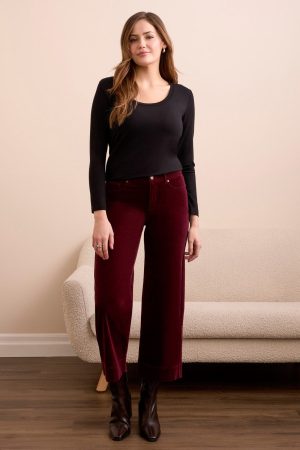 Soft Stretch Corduroy High Rise Ankle Pant-Wine