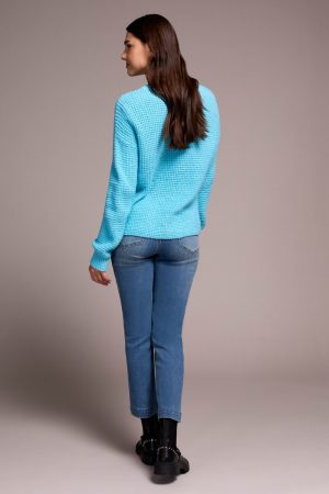 Soft Touch Drop Shoulder V-Neck Sweater-Cloud blue