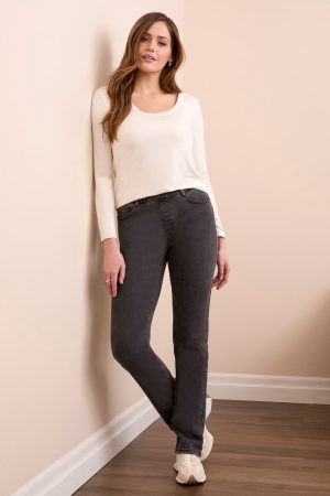Sophia Curvy Boundless Stretch Denim Pull-On Straight Leg Jeans-Charcoal