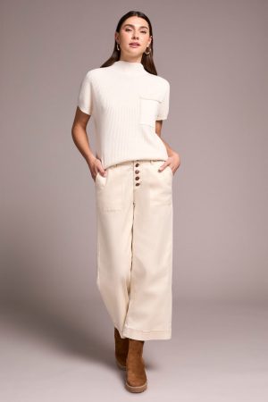 Sophia Curvy Button Fly Wide Leg Crop Jeans-Ecru