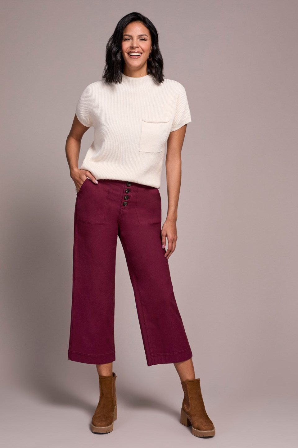 Stretch Cotton Sophia Curvy Wide Leg Jeans-Passion plum