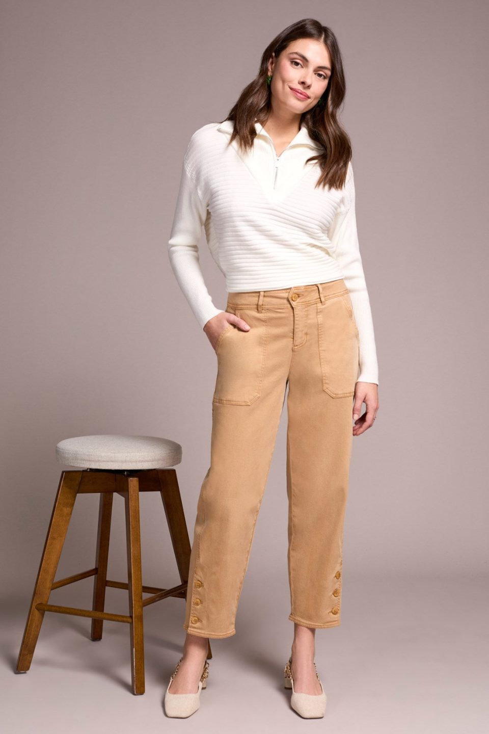 Stretch Twill Patch Pocket Ankle Pants-Icelatte