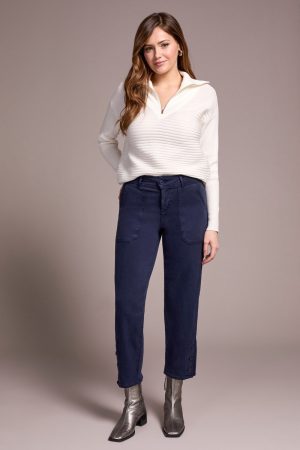 Stretch Twill Patch Pocket Ankle Pants-Sapphire