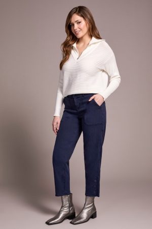 Stretch Twill Patch Pocket Ankle Pants-Sapphire