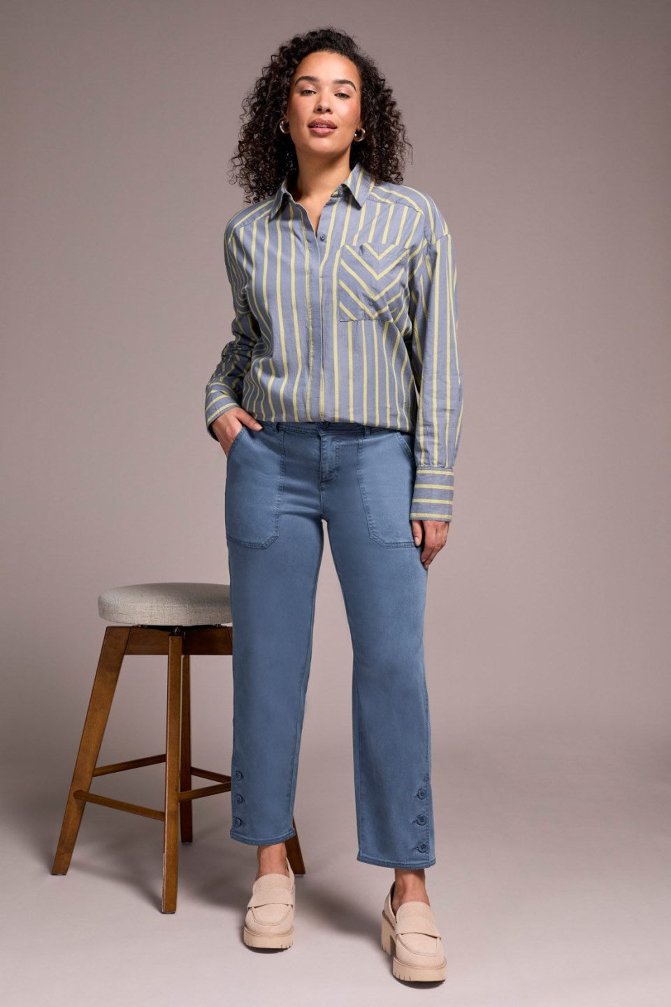 Stretch Twill Patch Pocket Ankle Pants-Slateblue