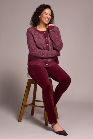 Stripe Long-Sleeve Reversible Sweater-Wine