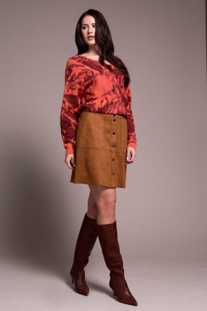 Suede A-Line Button Front Skirt-Biscotti