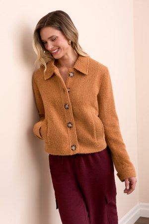 Super Soft Boucle Button-Front Jacket-Bran
