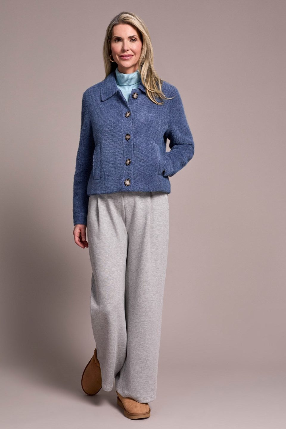 Super Soft Boucle Button-Front Jacket-Marine