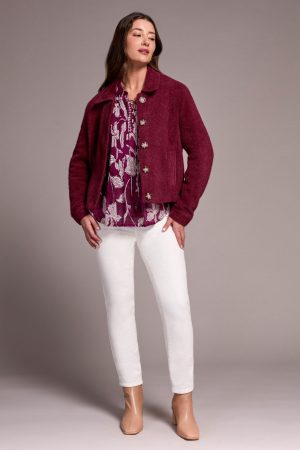 Super Soft Boucle Button-Front Jacket-Wine