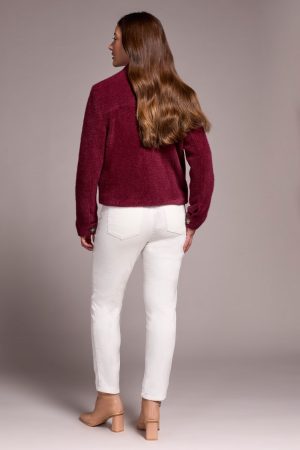 Super Soft Boucle Button-Front Jacket-Wine