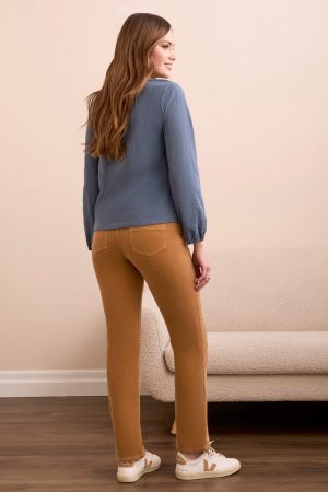 Tassel-Accent Split Neck Top-Slateblue