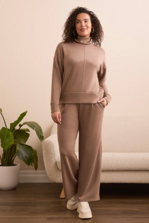 Techno Lux Drop Shoulder Funnel Neck Knit Top-Fossil