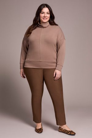 Techno Lux Drop Shoulder Funnel Neck Knit Top-Fossil