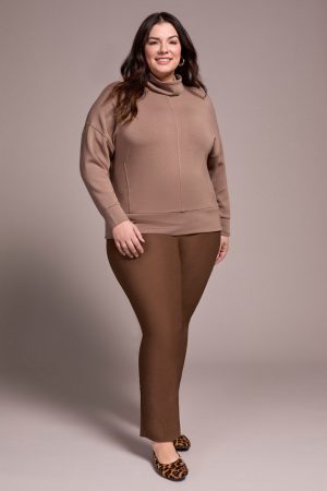 Techno Lux Drop Shoulder Funnel Neck Knit Top-Fossil