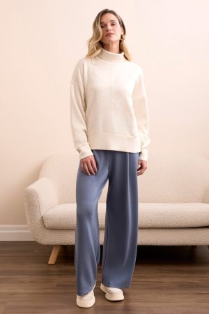 Techno Lux Drop Shoulder Funnel Neck Knit Top-H frostgrey