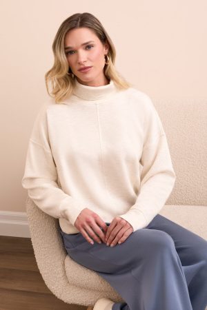 Techno Lux Drop Shoulder Funnel Neck Knit Top-H frostgrey