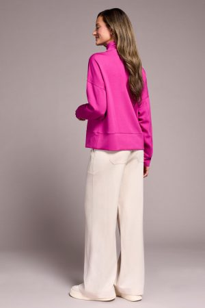 Techno Lux Drop Shoulder Funnel Neck Knit Top-Pink flambe