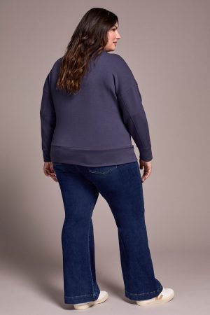 Techno Lux Drop Shoulder Funnel Neck Knit Top-Sapphire