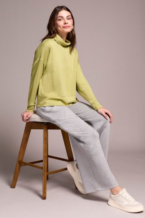 Techno Lux Drop Shoulder Funnel Neck Knit Top-Wasabi