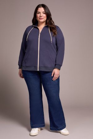 Techno Lux Textured Mock Neck Cardigan Vest-Sapphire