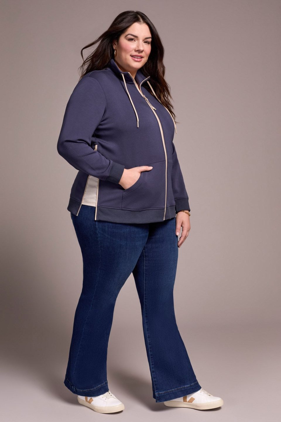 Techno Lux Textured Mock Neck Cardigan Vest-Sapphire