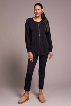 Techno Lux Two-Way Front Zipper Cardigan-Black