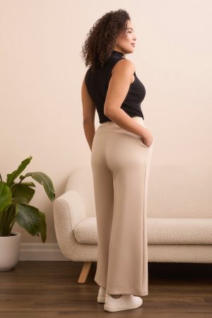 Techno Lux Wide Leg Pull-On Pants-Sandstone