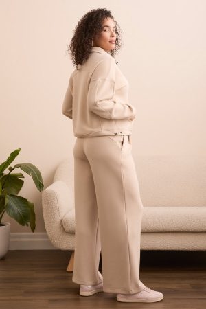 Techno Lux Rib Zip-Accent Mock Neck Sweater-Sandstone