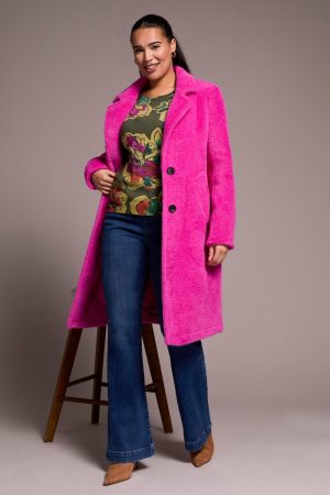 Soft Plush Button-Front Coat-Pink flambe
