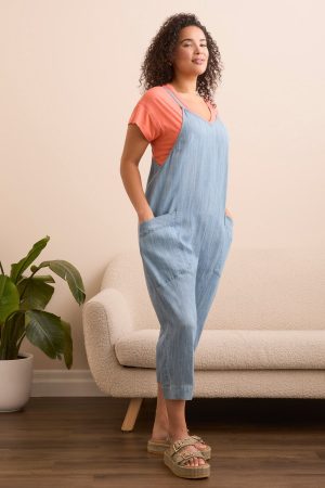 Tencel Jumpsuit With Large Patch Pockets-Lt. blue