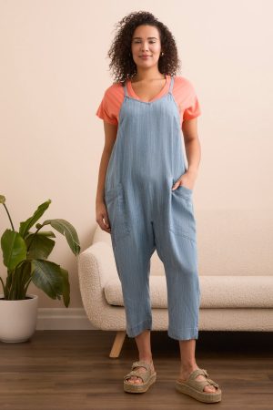 Tencel Jumpsuit With Large Patch Pockets-Lt. blue