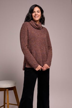 Textured Boucle Cowl Neck Sweater-M dk toffee
