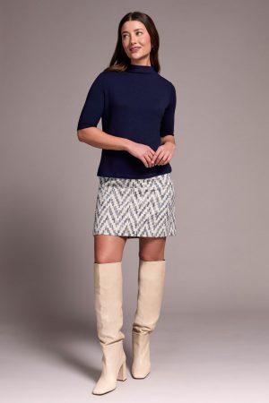 Textured Cotton A-Line Fitted Mini Skirt-Nightfall